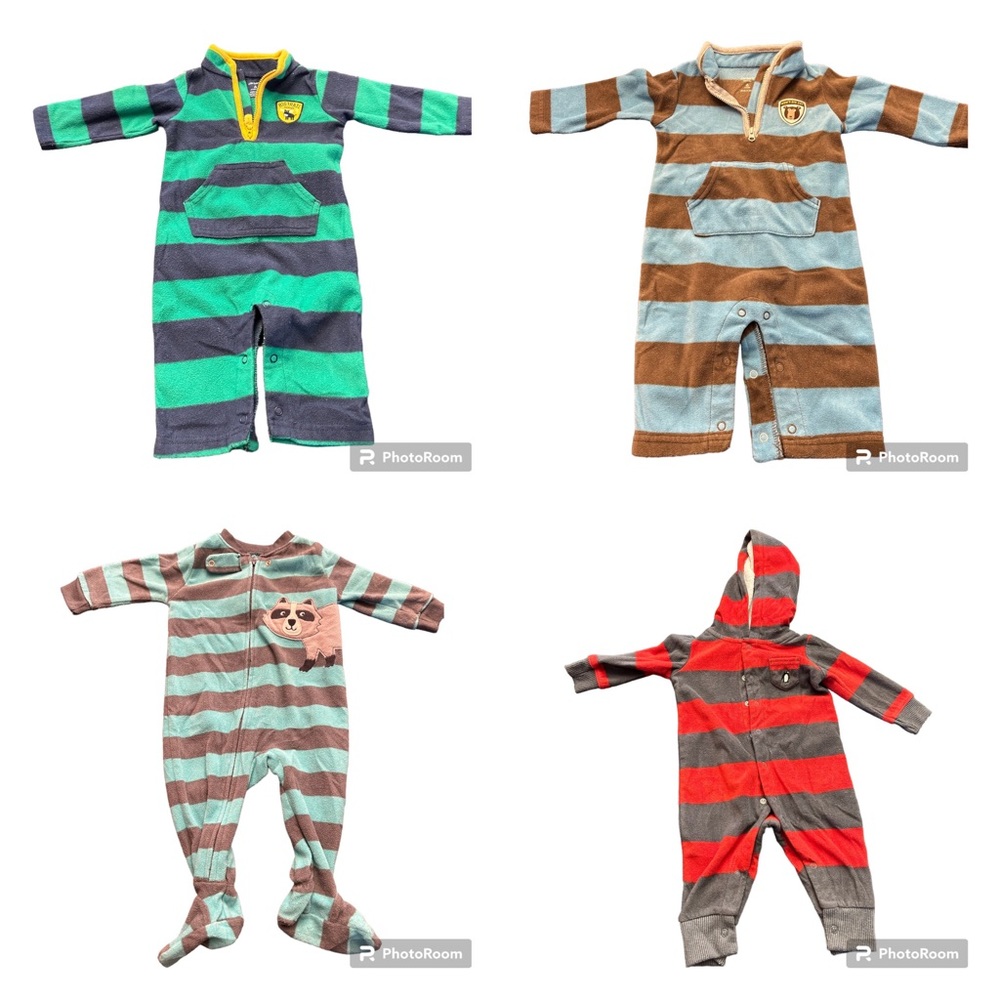 Carter's Fleece Winter Striped Jumpsuits and Winter Pajamas Lot (6 Months)